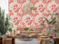 Pale background wall in Botanical Coral Bloom Wallpaper style