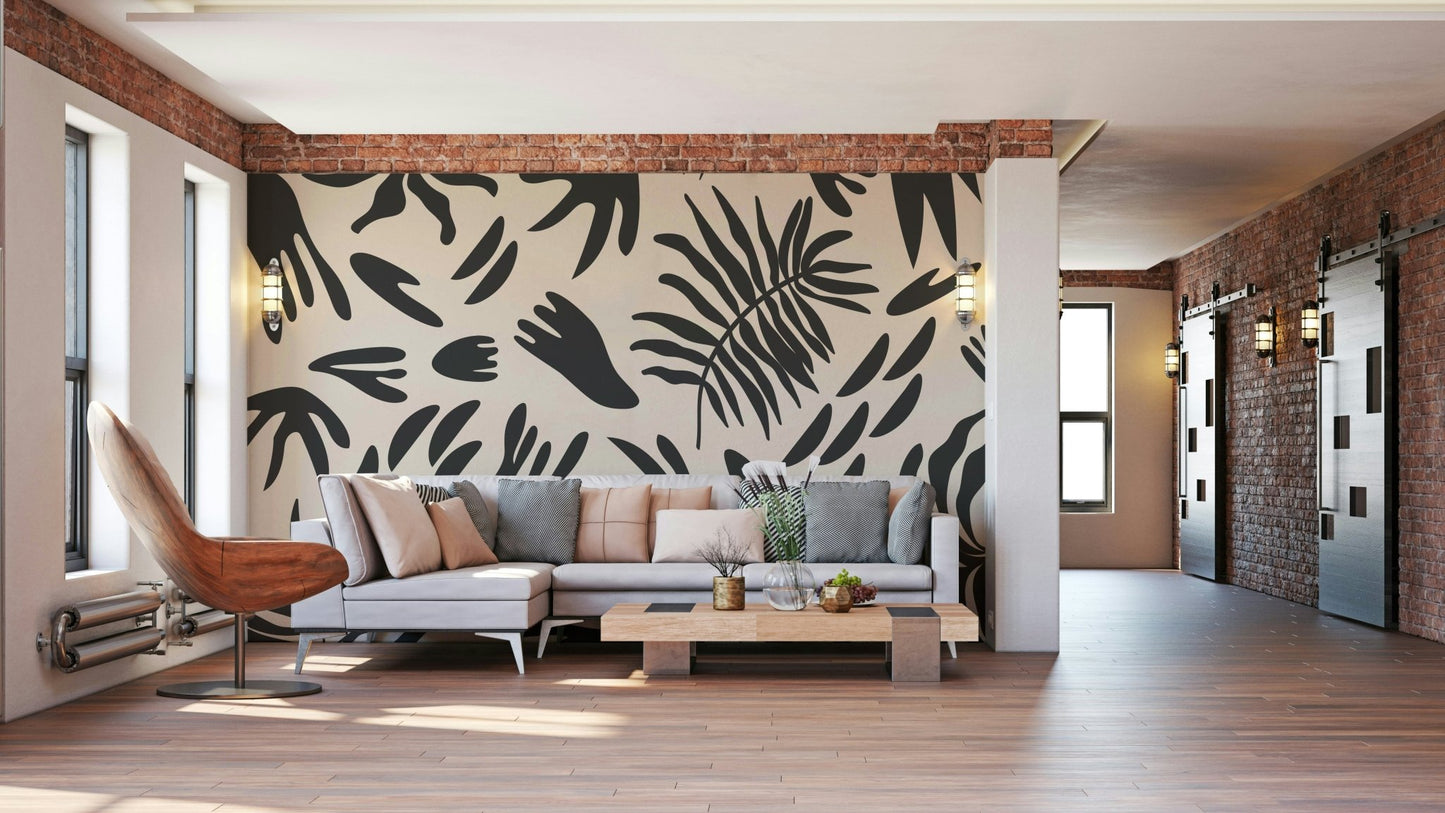 A contemplative flower silhouette wallpaper mural for a feature wall., GD5103