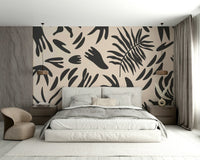 A peaceful botanical cutout mural on decorative wallpaper., GD5103