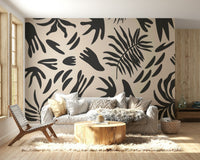 A graceful subtle leaf wall mural in cool, natural tones., GD5103