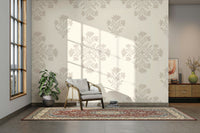 Wallcovering featuring classic damask and plants


