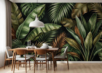 Dining room wall with Botanical Design wall mural jungle leaves, GD9419