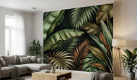 Tropical leaf wall mural Botanical Design dark green texture, GD9419