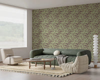 A hallway wall covered in Botanical Echo Scattered Leaves Wallpaper