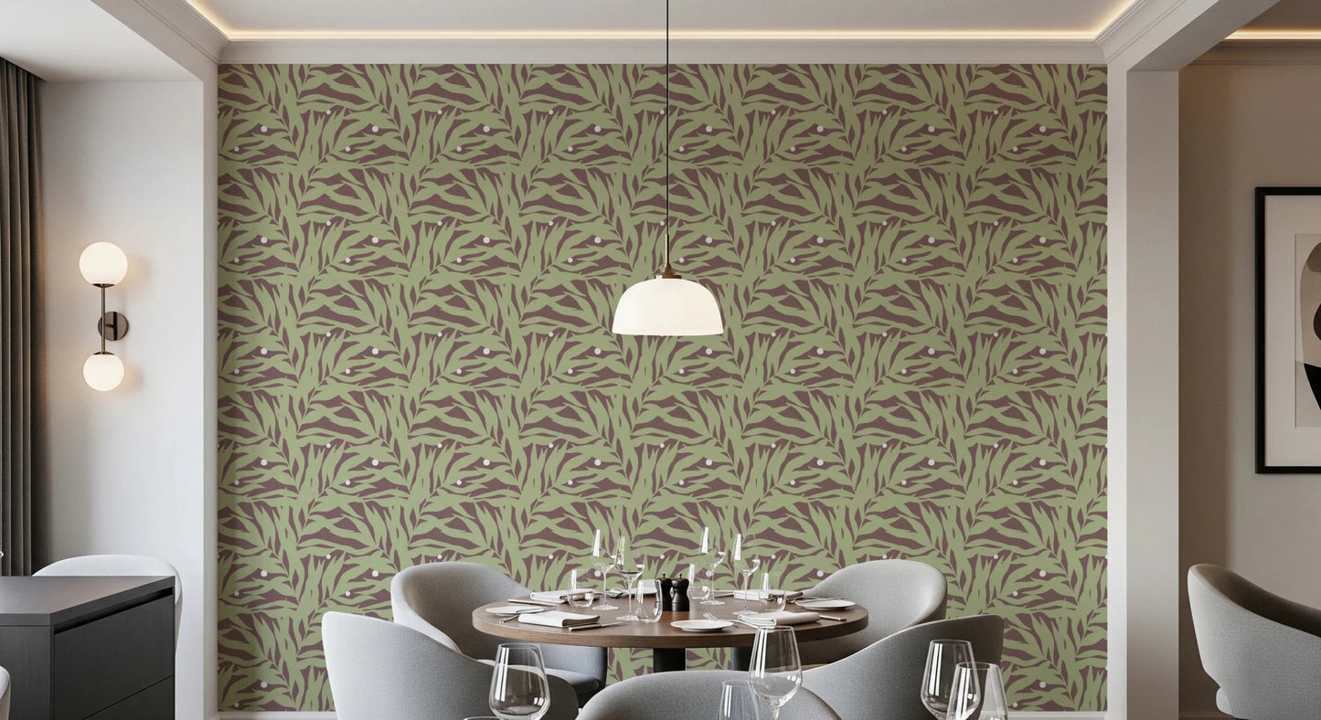 Scattered leaves wallpaper with airy movement and calm natural contrast