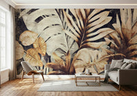 A contemplative botanical pattern wallpaper mural for a feature wall.