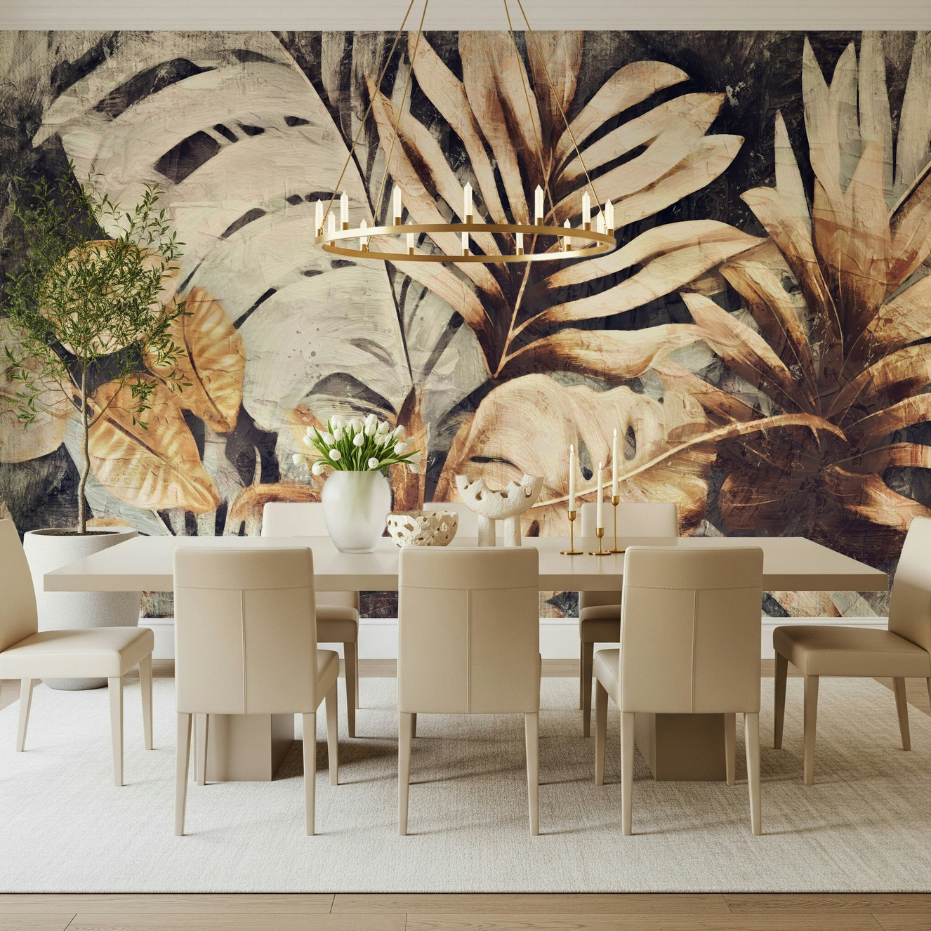 A beautiful subtle leaf wallpaper mural with a gentle echo or layered effect.