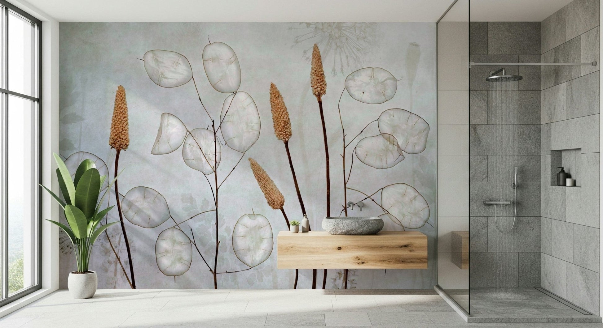 A peaceful overlapping leaf mural on decorative wallpaper., GD5262