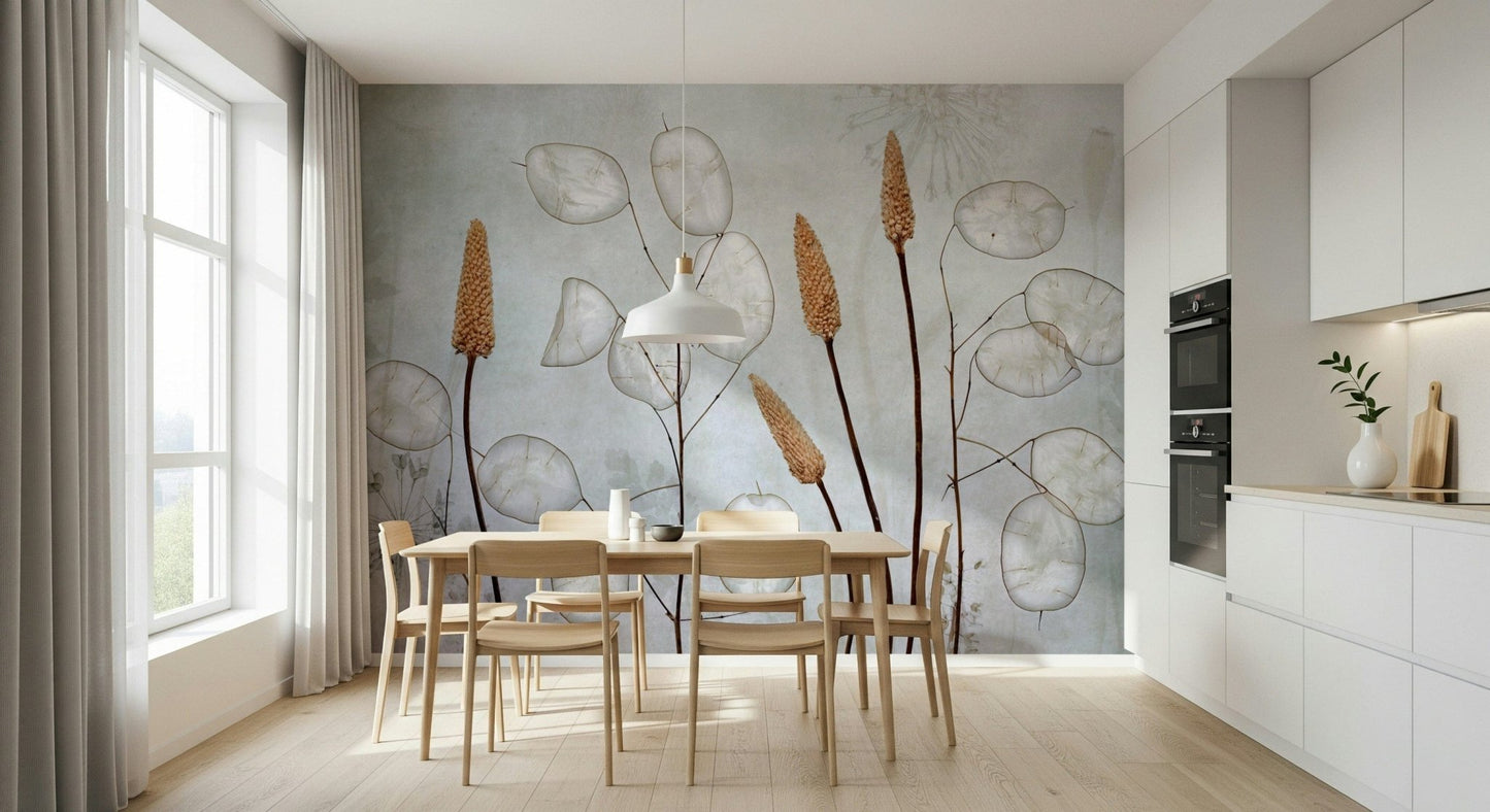 A contemplative botanical pattern wallpaper mural for a feature wall., GD5262