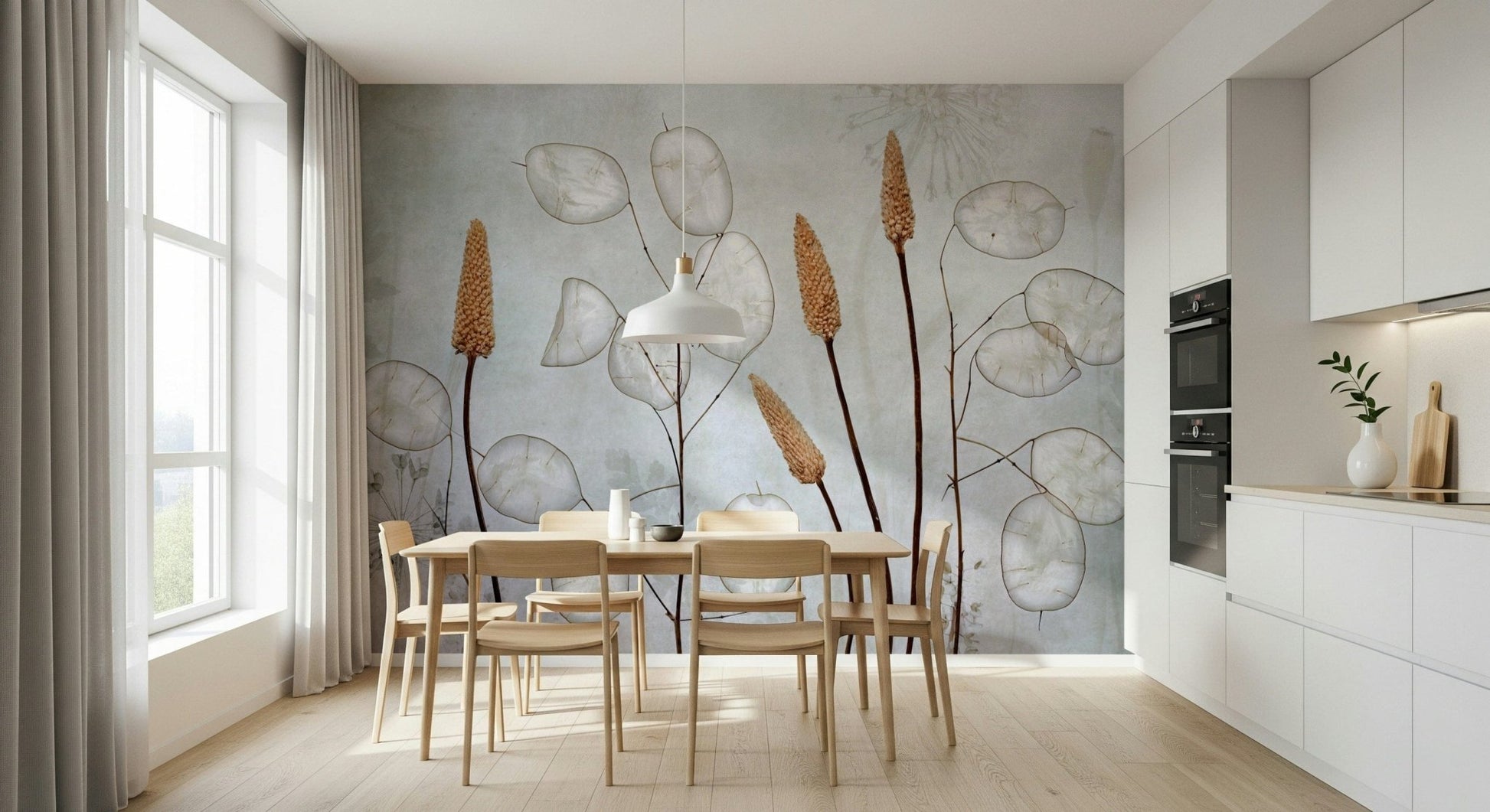 A contemplative botanical pattern wallpaper mural for a feature wall., GD5262