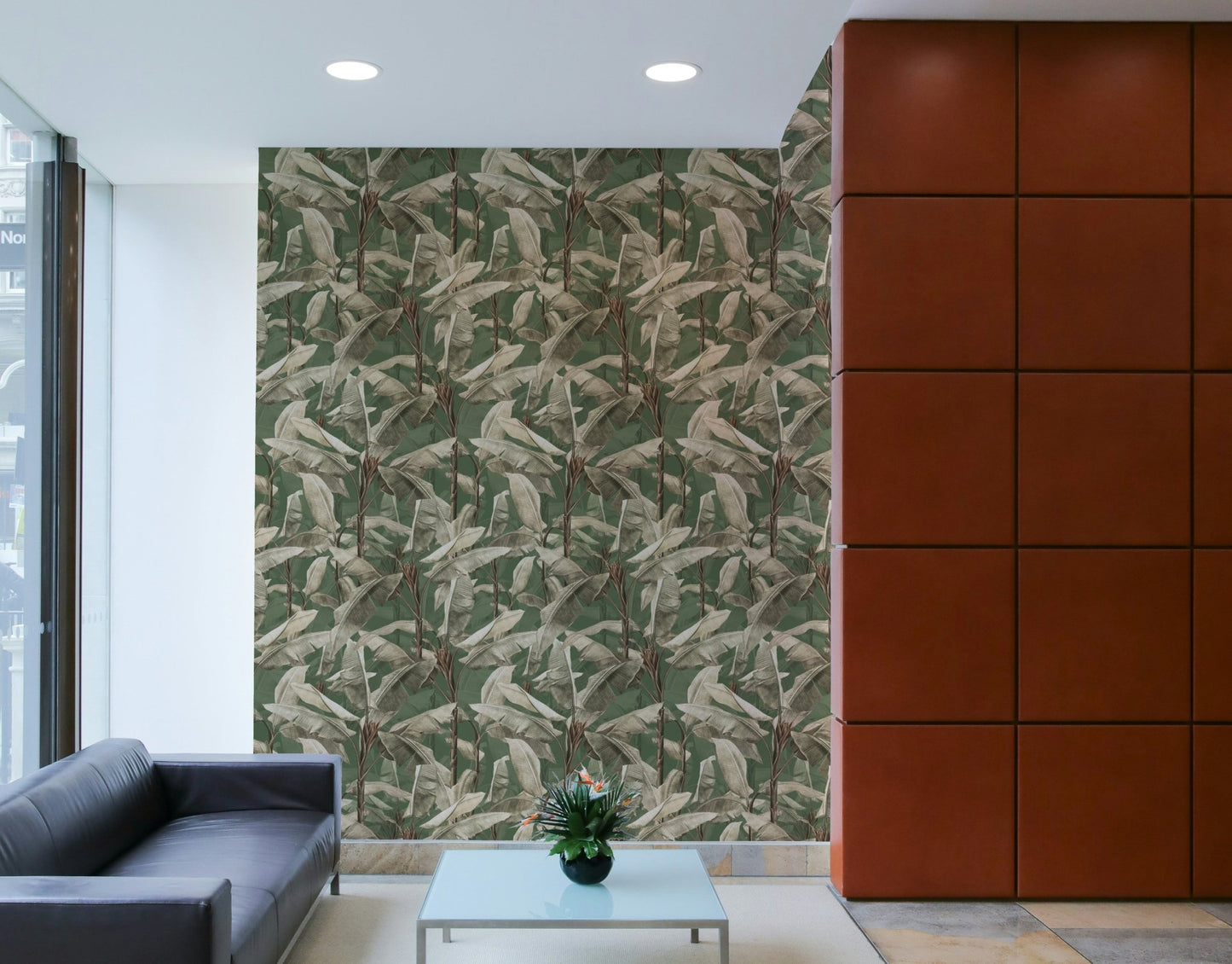 Botanical Eden wallpaper featuring large leafy patterns

