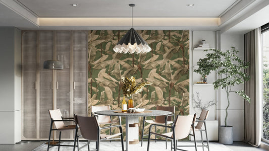 Relaxing green botanical wallpaper for calming interiors

