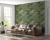 Sepia floral wallpaper with Botanical Elegance pattern and soft vintage stems