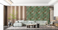 Sepia Jade wallpaper with vintage botanical flowers and fine leaf linework