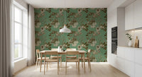 Jade Tones wallpaper showing sepia blossoms and delicate botanical outlines