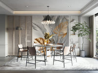 Serene bedroom featuring botanical mural backdrop

