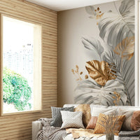 Elegant wall mural with illustrated plants and flowers

