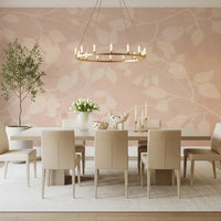 Dining room wall with Botanical Embrace Blush wall mural and soft leafy detailing