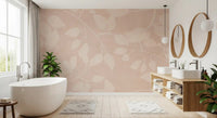 Bathroom styled in Botanical Embrace Blush wall mural with muted blush foliage