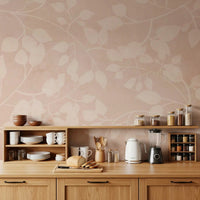 Kitchen featuring Botanical Embrace Blush wall mural in airy botanical vines