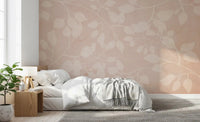 Minimal leaf wall mural in soft beige blush with subtle organic movement