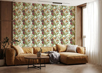 An artistic jungle foliage mural on minimalist wallpaper., GD5306