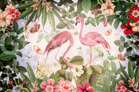 Tropical bird flamingo wallpaper with greenery.