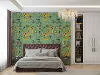 A beautiful tropical bird wall mural for a living room.

