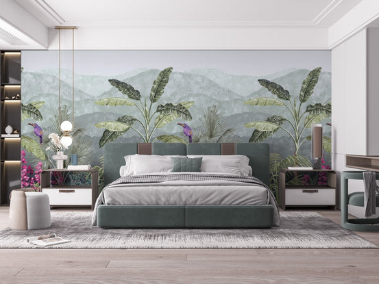 Vibrant botanical garden mural with flowers, C97