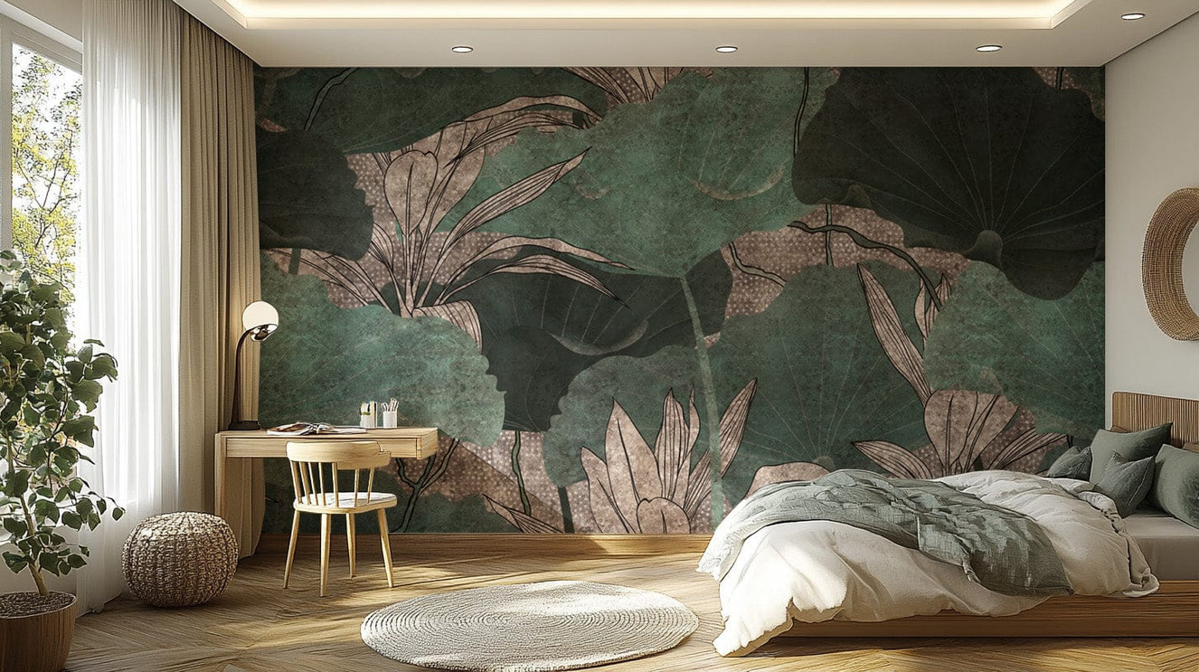 Botanical green leaf wallpaper mural
