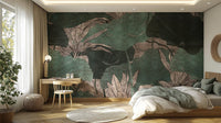 Botanical green leaf wallpaper mural
