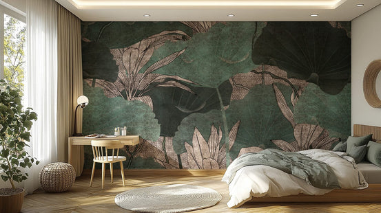 Botanical green leaf wallpaper mural
 D275