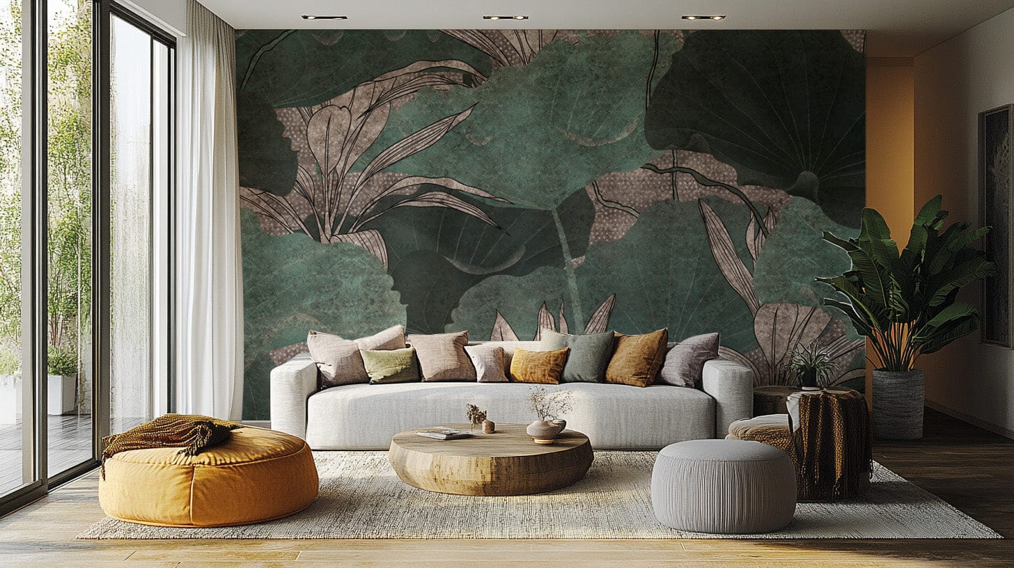 Nature-inspired green leaf wall mural
