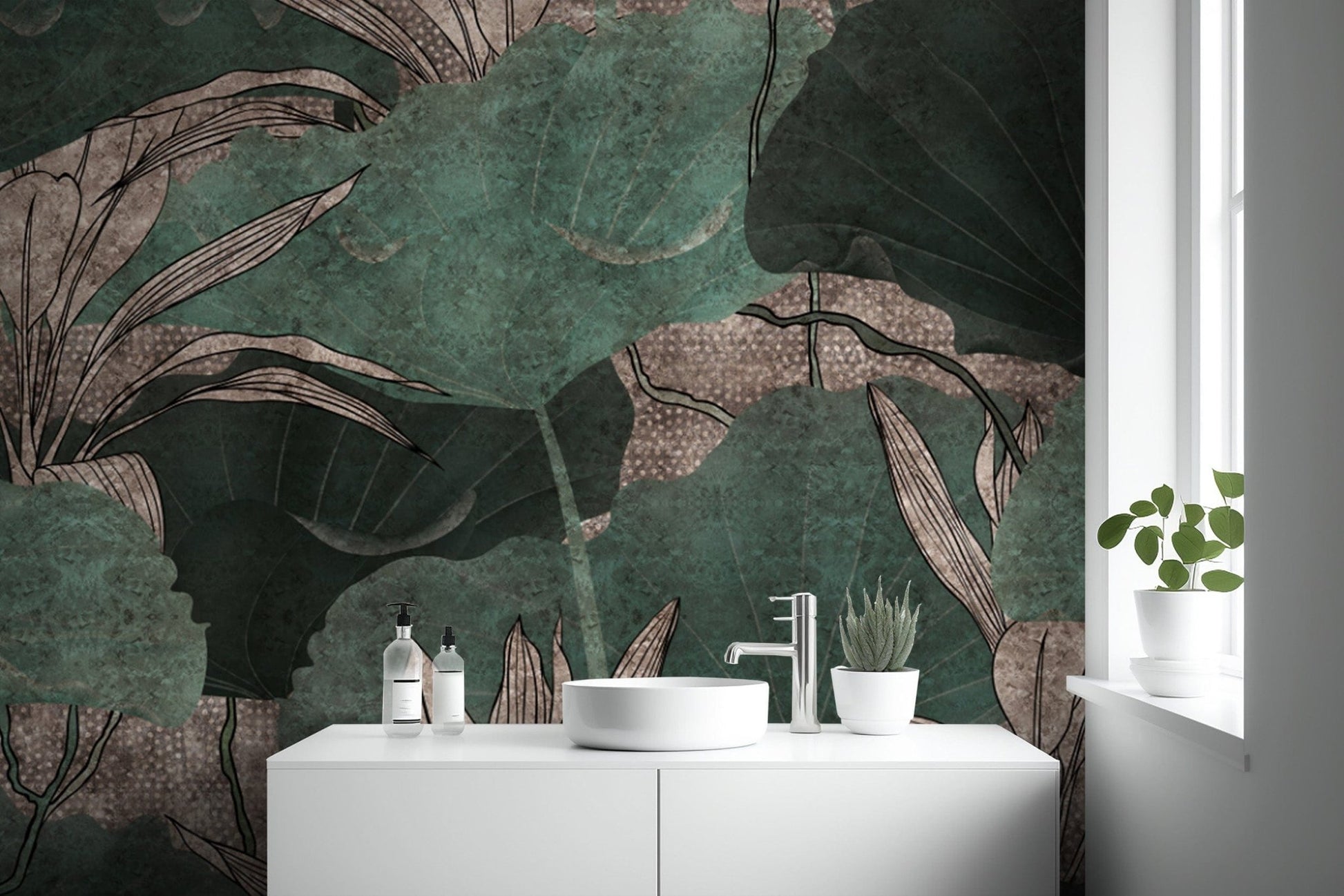 Elegant botanical wallpaper in green
