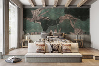 Deep green botanical wall covering
