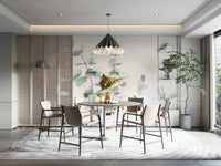 Botanical wall mural with lush green foliage design

