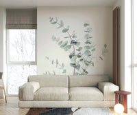 Lush greenery mural with botanical-themed illustration

