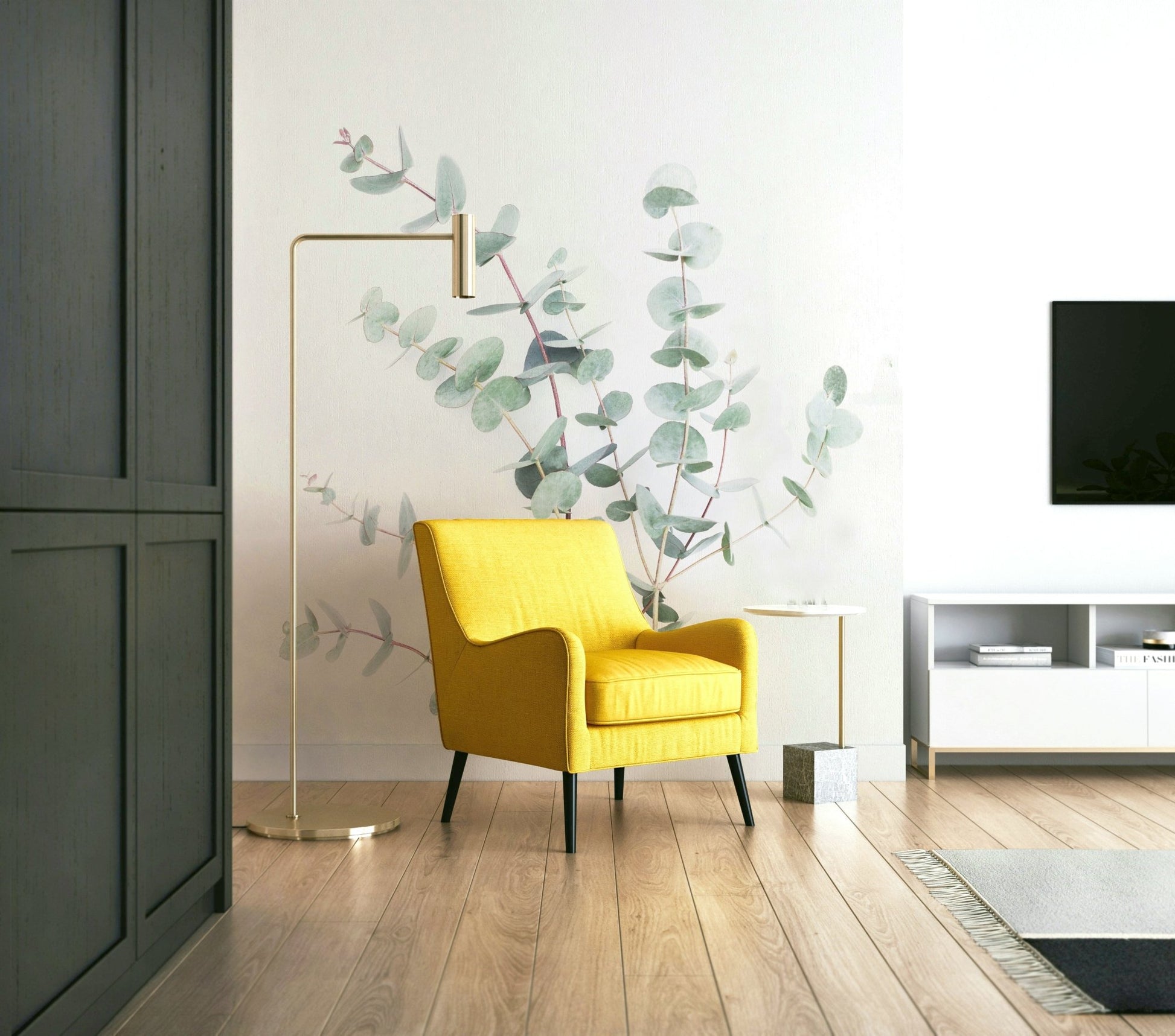 Large-scale botanical wall art with soft natural hues

