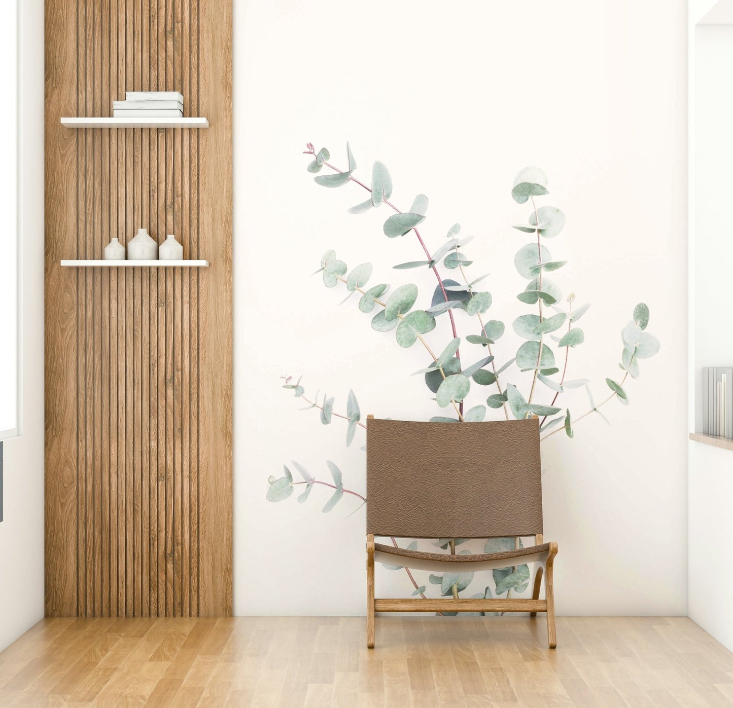 Decorative wall mural with intricate botanical leaves

