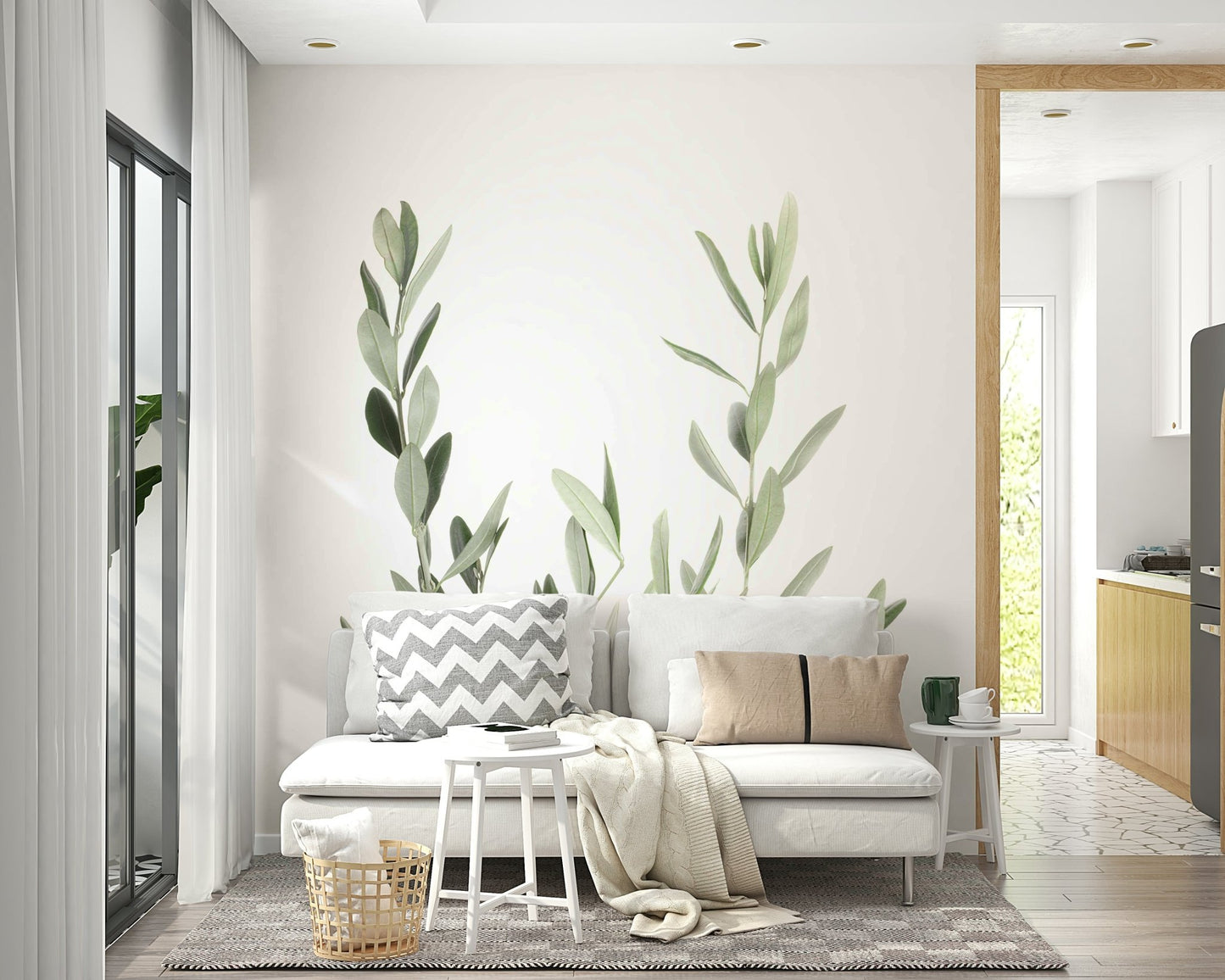 Lush green plants depicted in Botanical III mural

