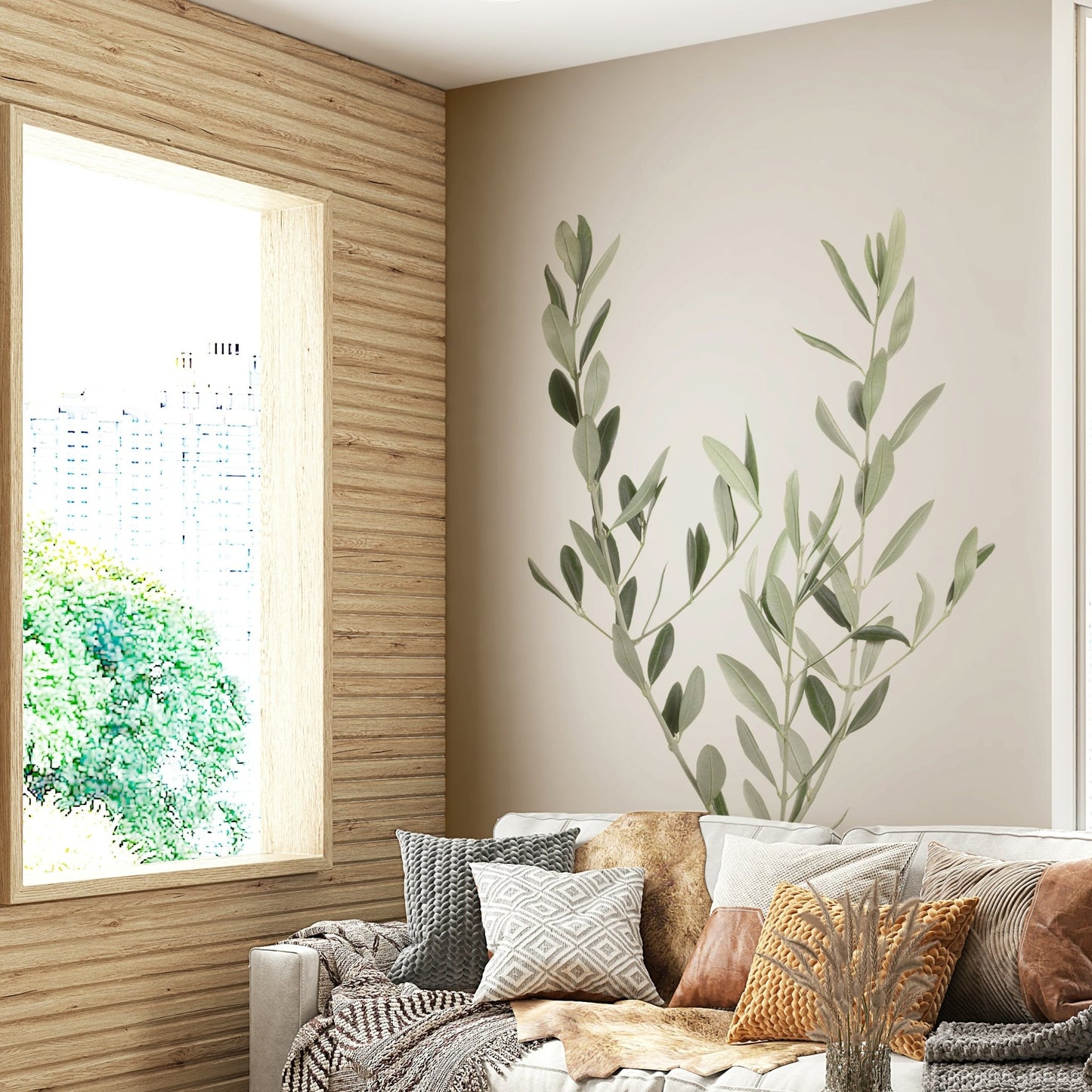 Modern botanical wall mural for living room décor

