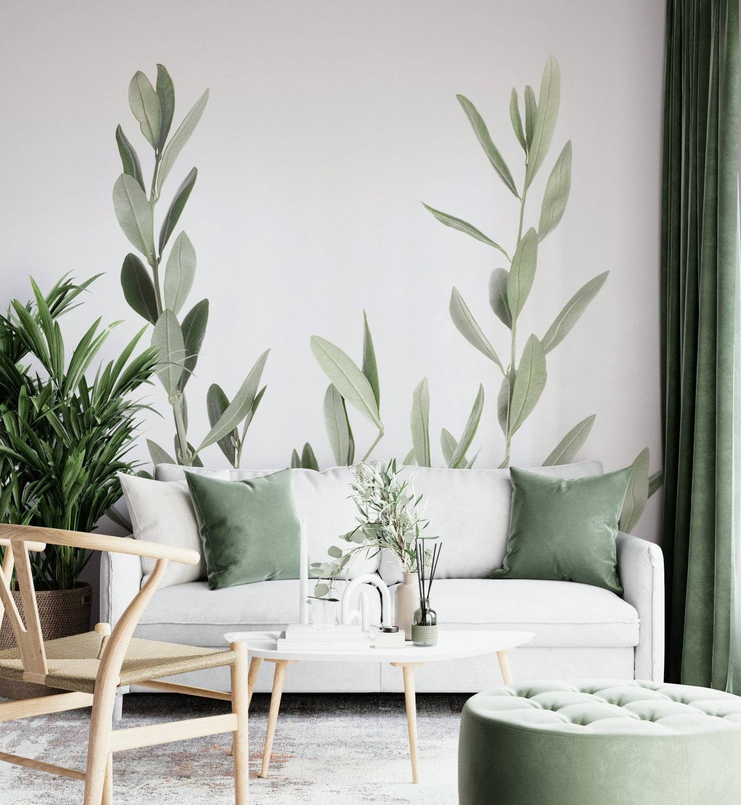 Tropical-inspired botanical wall mural for interiors


