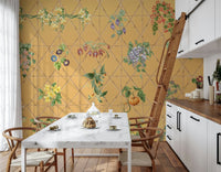 Study room leafy lattice wallpaper in calm green feature wall