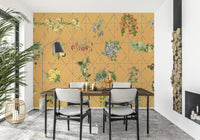 Office botanical lattice wall mural in muted green full wall