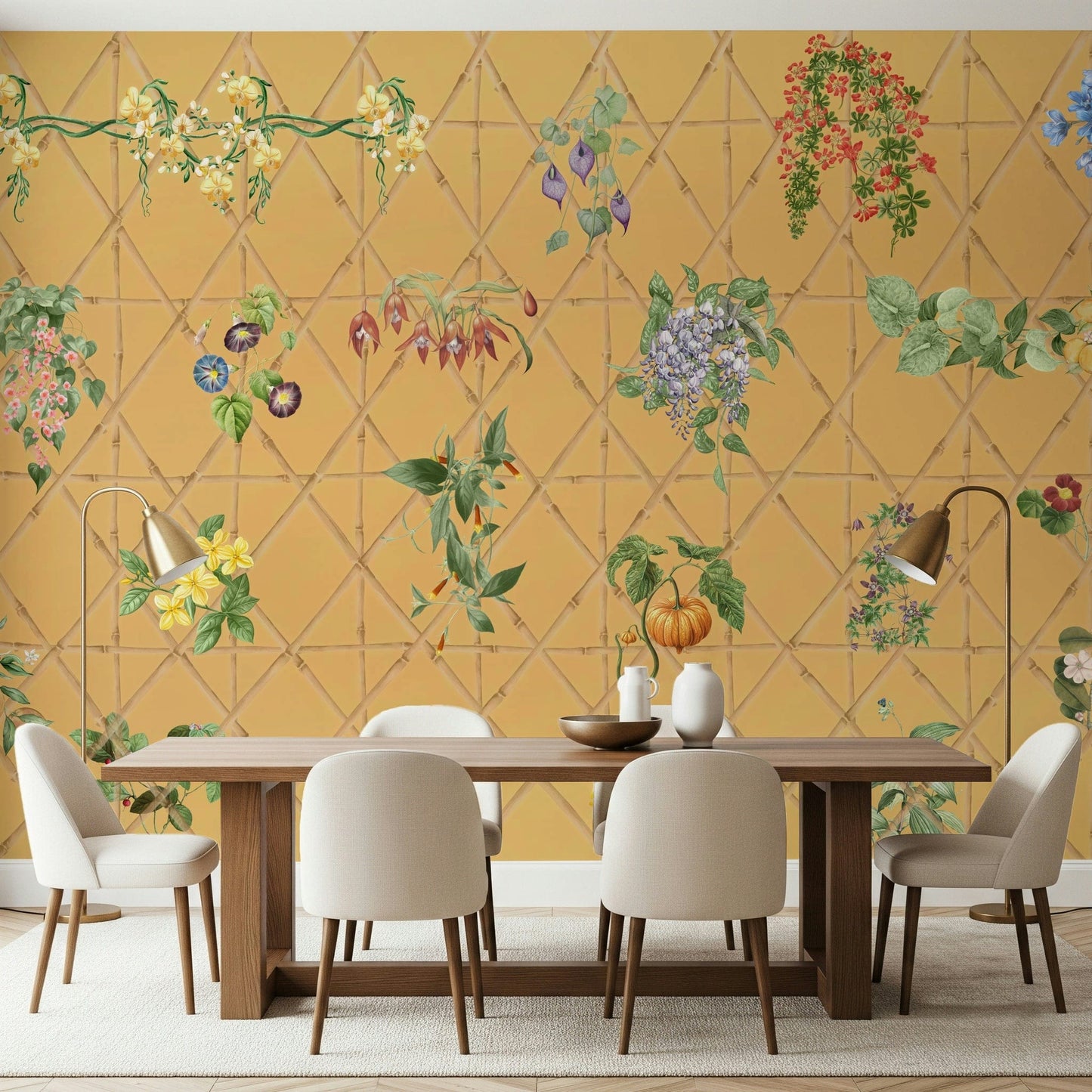 Minimal living room lattice wallpaper in pastel green full wall