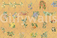 Bedroom botanical lattice wall mural in earthy green feature wall