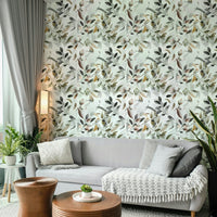 Beige botanical mural wallpaper

