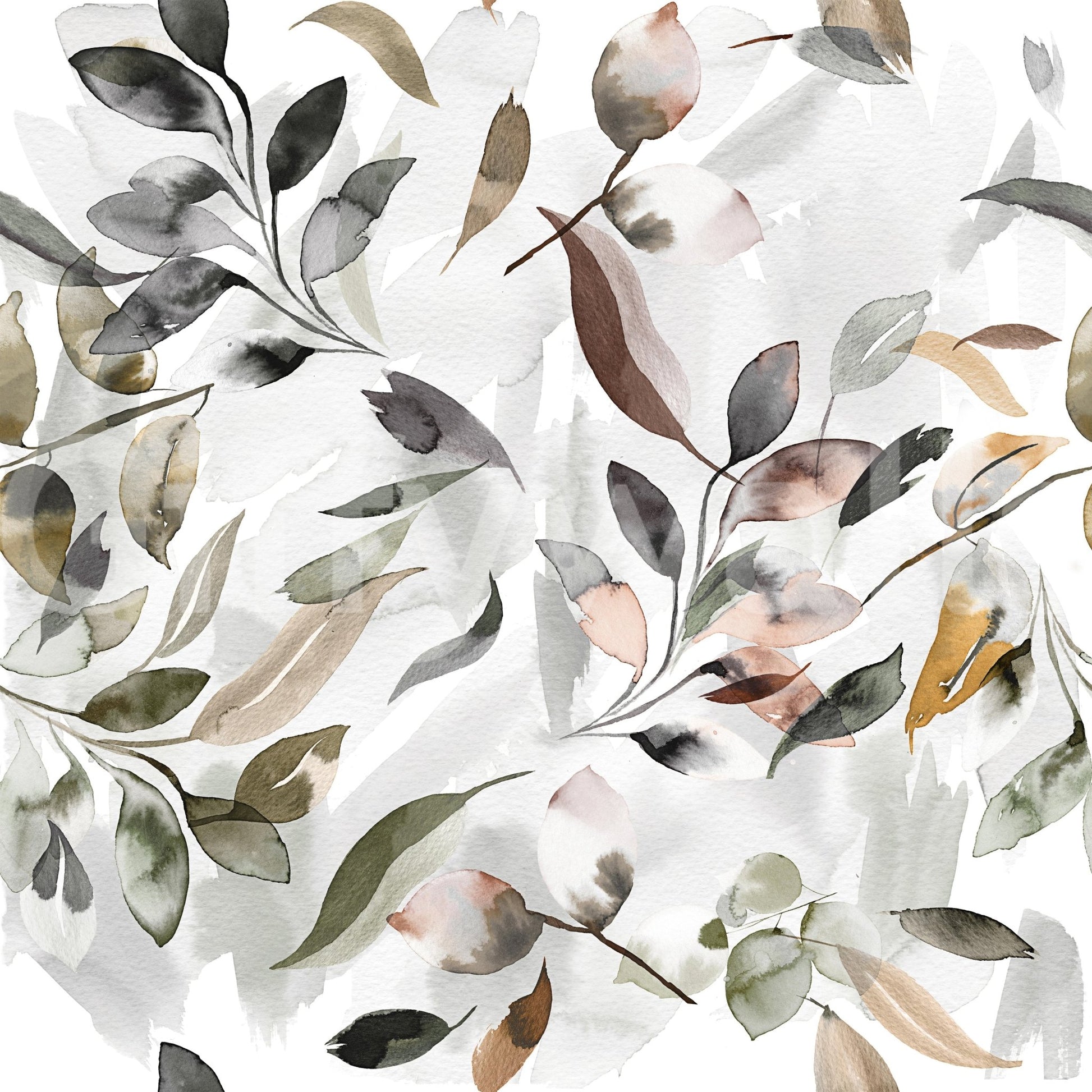 Subtle watercolor foliage mural GD780

