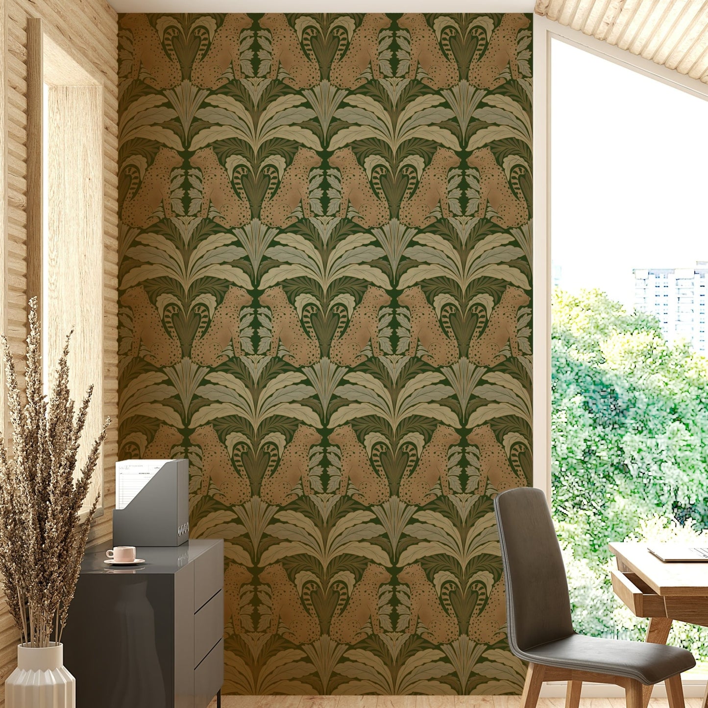 Nature-inspired wallpaper with botanical leopard print

