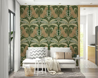 Jungle-inspired wallpaper featuring leopards and plants

